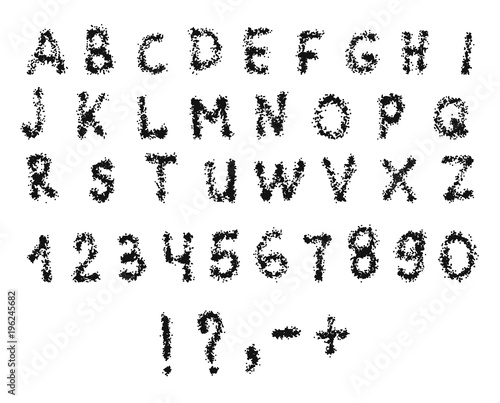 Vector Latin alphabet with numbers. The texture of sea sand
