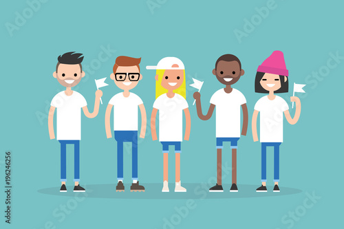 International group of people attending a demonstration. Active modern society concept. Global Community meeting. Group of international students. Flat vector clip art illustration.