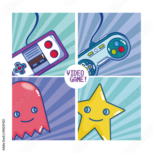 Retro videogame character and gamepads