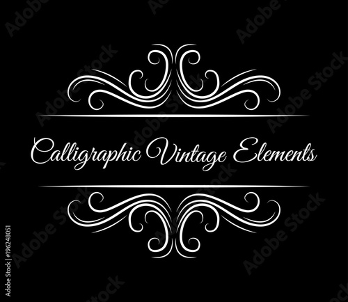 Calligraphic vintage elements. Hand drawn flourish filigree elements. Vector illustration.