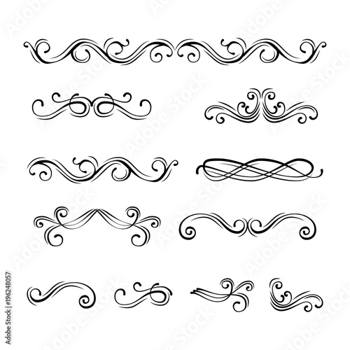 Swirl scroll elements. Text dividers hand drawn design elements. Vector illustration.