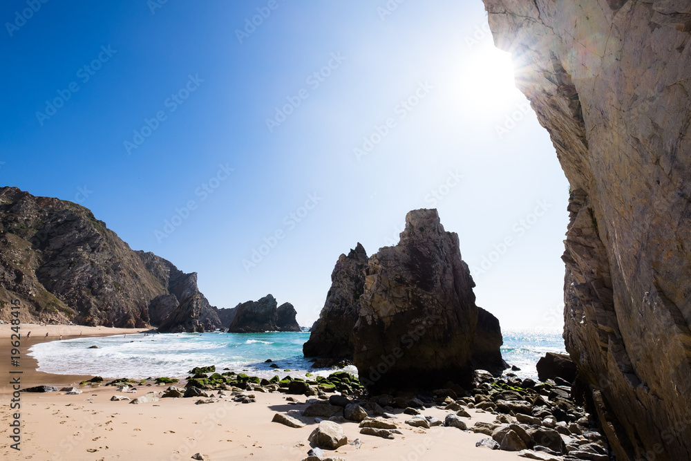 Fototapeta premium Praia da Ursa beach on a sunny day, Portugal