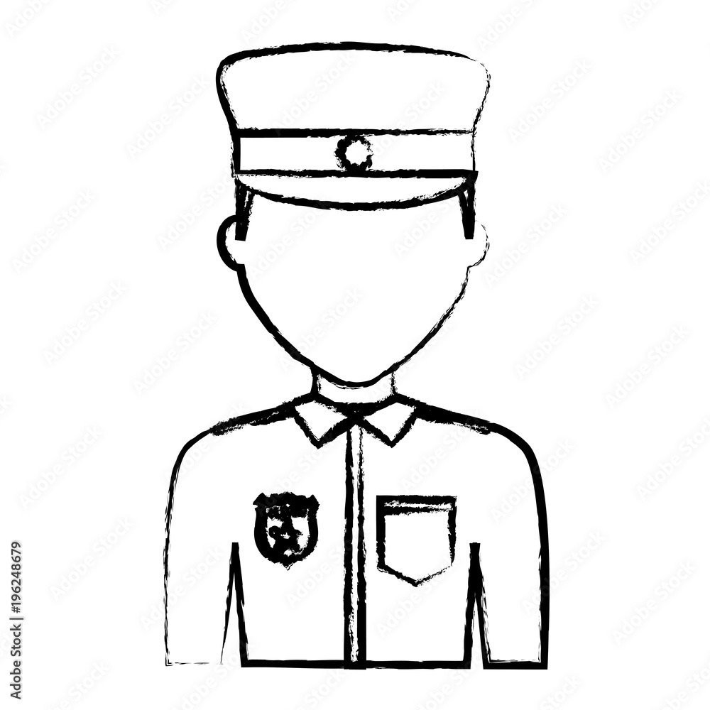 sketch of avatar police man icon over white background, vector illustration