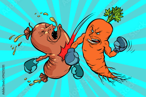 Carrots beats a sausage. the victory of vegetarianism