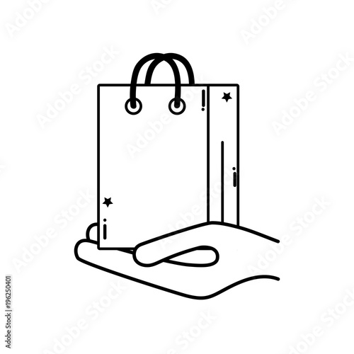 line hand with shopping bag market object