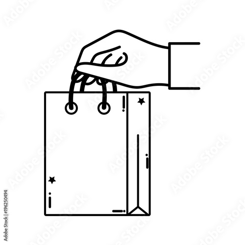 line hand with shopping bag market shop