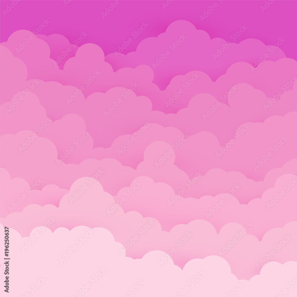 Sunrise or sunset magical clouds in the sky. Flat background for posters, banners. Heaven's beauty concept illustration background. Feminine, sweet pink tints of morning sun rays.