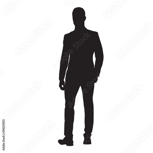Businessman in suit walking forward, isolated vector silhouette. Young handsome man in formal clothing
