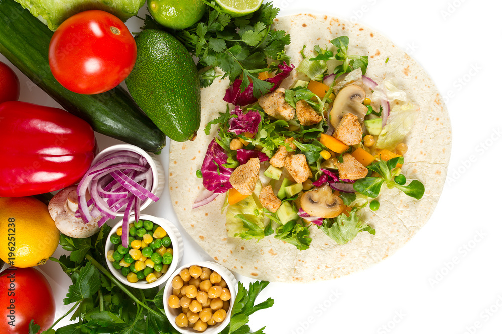 Traditional mexican chicken tortilla wrap Traditional mexican chicken tortilla wrap
