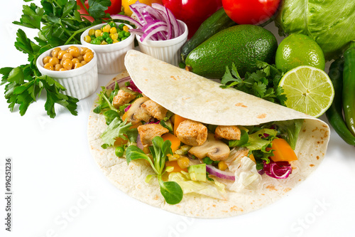 Traditional mexican chicken tortilla wrap