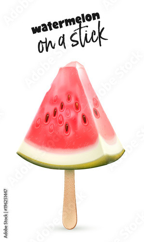 Vector watermelon fruit 3d slice ice cream stick