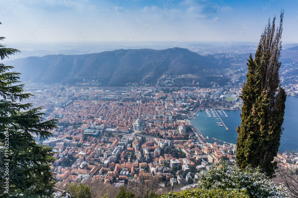 View of Lake Como from Brunate, top of the hill, Italy