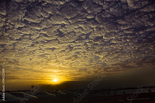 Sunrise ,select focus with shallow depth of field:Soft focus,noise and grain due long exposure:ideal use for background. Azerbaijan nature .Beautiful sunset beach, Evening on summer season. Azerbaijan