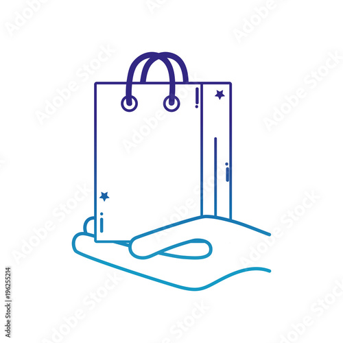 degraded line hand with shopping bag market object