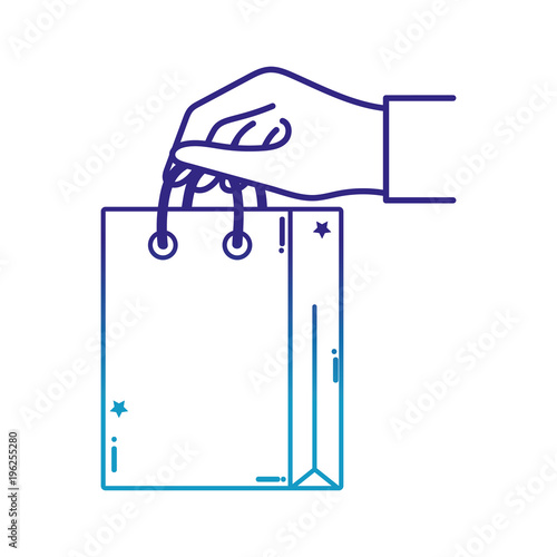 degraded line hand with shopping bag market shop