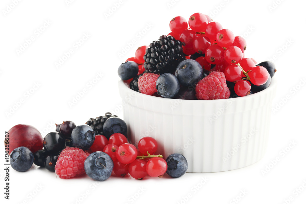 Ripe and sweet berries in bowl on white background Ripe and sweet berries in bowl on white background