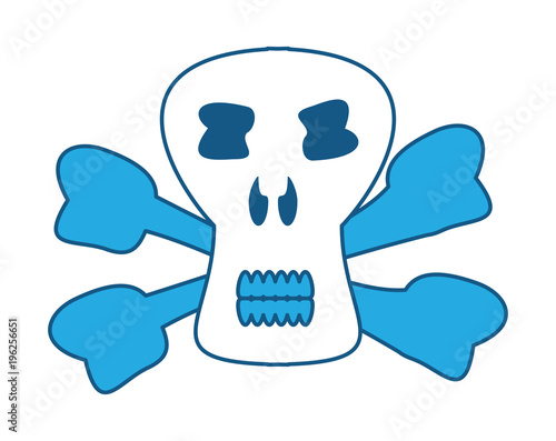 Danger skull icon over white background, blue shading design.  vector illustration