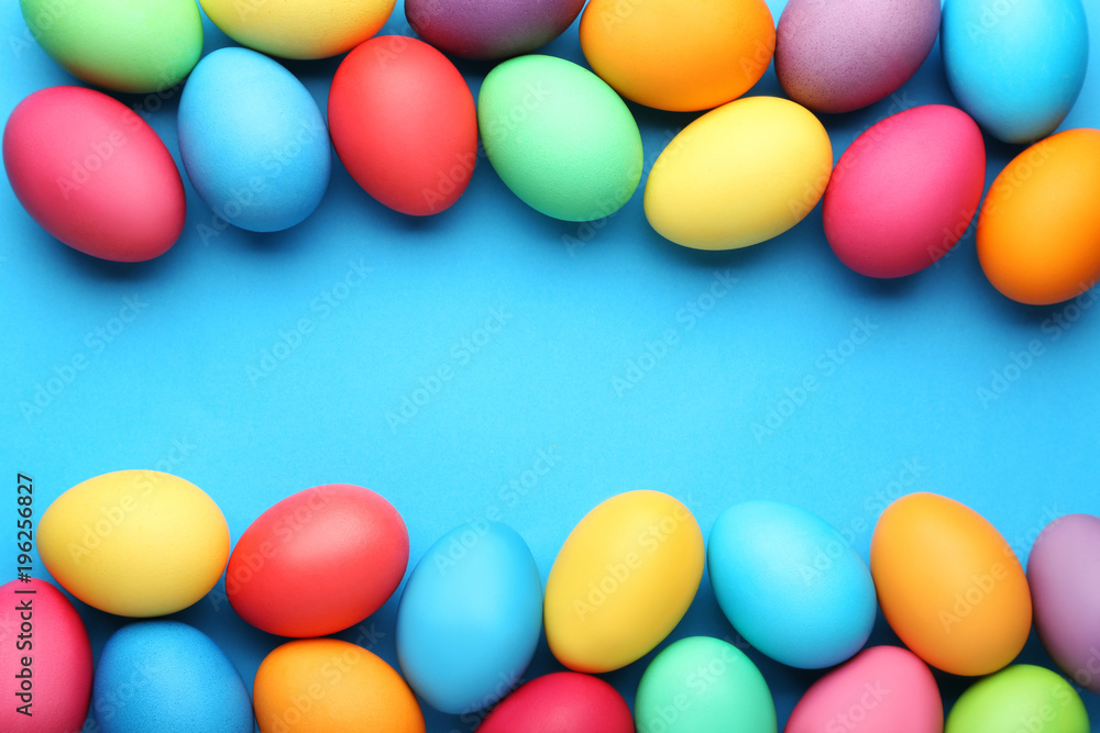 Colorful easter eggs on blue background