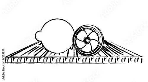 sketch of chopping board with lemon slices icon over white background, vector illustration