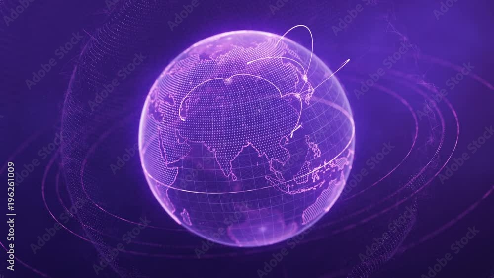 particle world with a growing global network - purple loop.