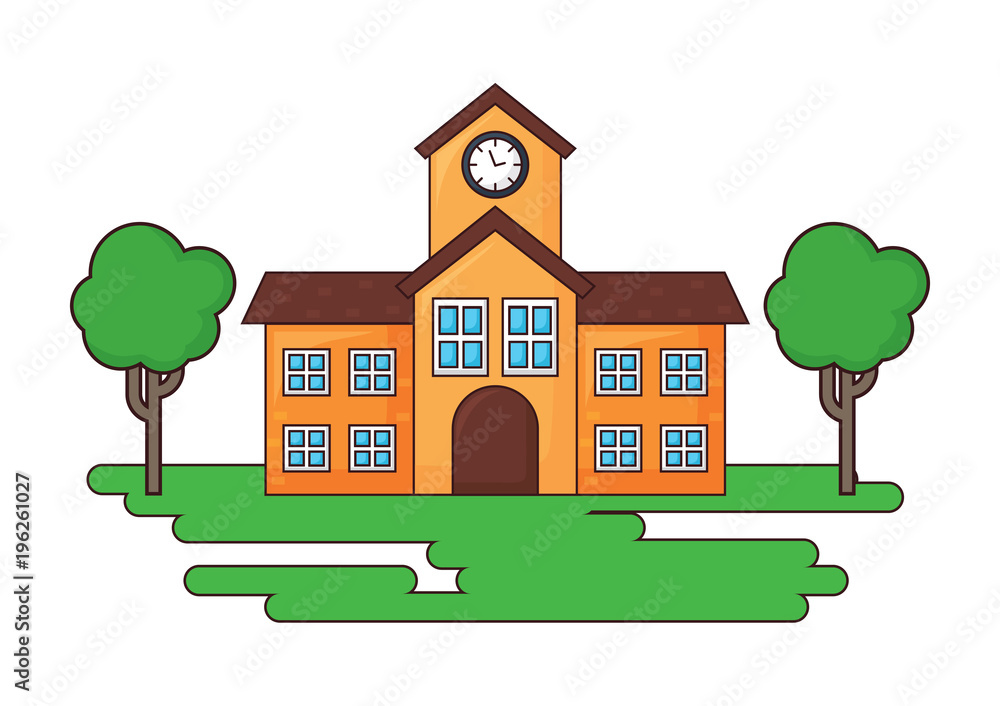 school building and trees icon over white background, colorful design. vector illustration school building and trees icon over white background, colorful design. vector illustration