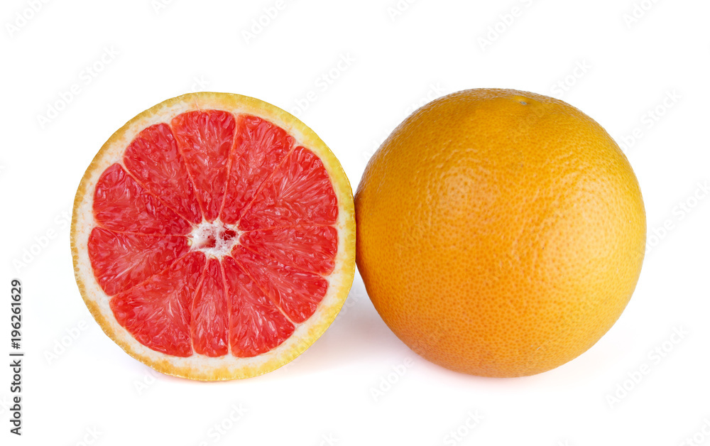 Grapefruit citrus fruit with grapefruit on white background. Whole grapefruit and half with clipping path Grapefruit citrus fruit with grapefruit on white background. Whole grapefruit and half with clipping path