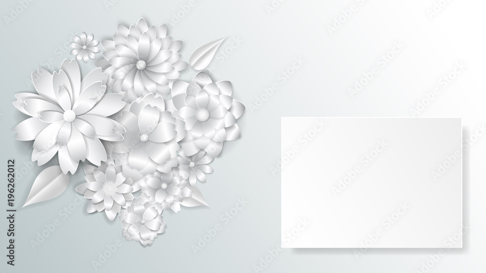 Greeting card template with beautiful volume paper flowers with soft shadows Greeting card template with beautiful volume paper flowers with soft shadows