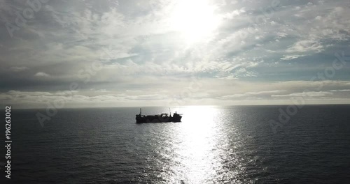 Aerial view of an offshore oil installation at sea