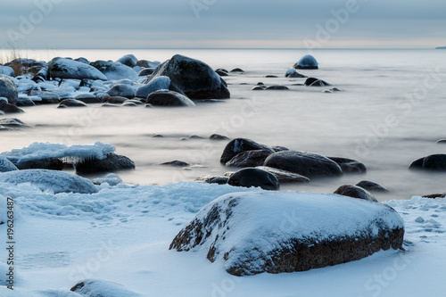 winter image of a snowy and icy coast