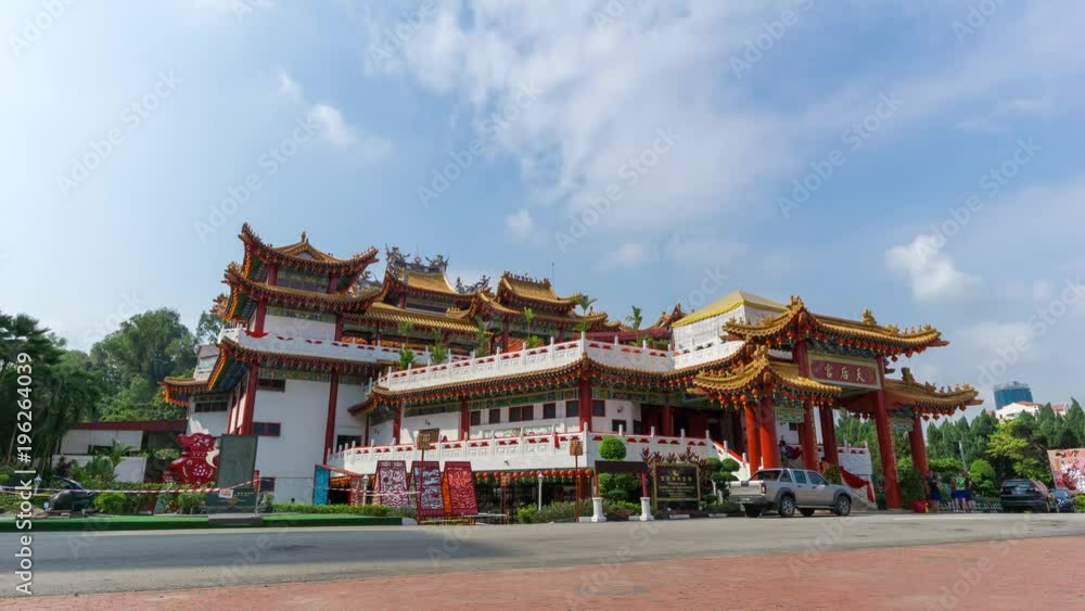 KUALA LUMPUR, MALAYSIA - 15th FEB 2018; Time lapse of moving clouds over Thean Hou Temple in Kuala Lumpur, Malaysia. KUALA LUMPUR, MALAYSIA - 15th FEB 2018; Time lapse of moving clouds over Thean Hou Temple in Kuala Lumpur, Malaysia.