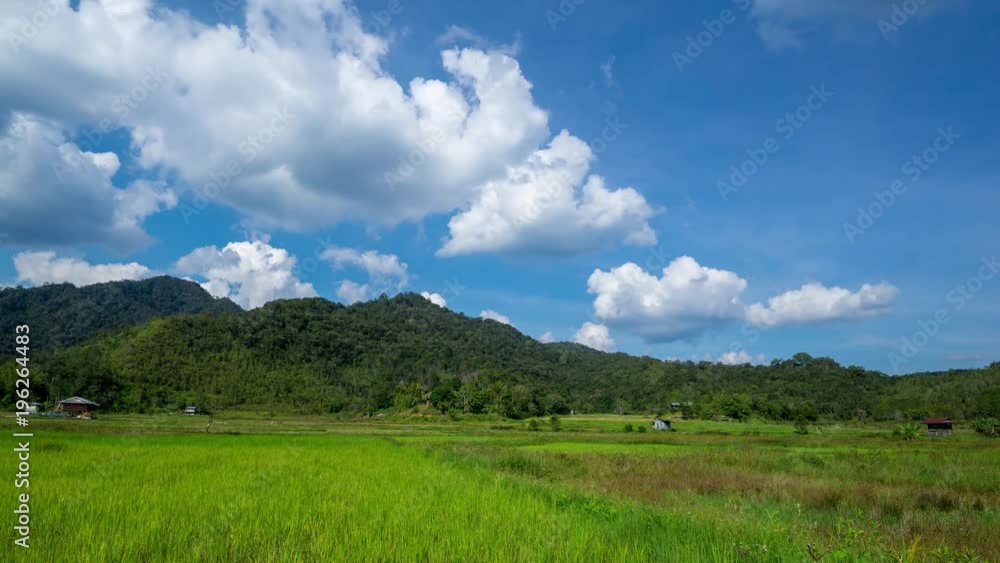 Time lapse of moving clouds over organic paddy fields at Bario. Bario is a community of 13 to 16 villages located on the Kelabit Highlands in Miri Division, Sarawak, Malaysia. Time lapse of moving clouds over organic paddy fields at Bario. Bario is a community of 13 to 16 villages located on the Kelabit Highlands in Miri Division, Sarawak, Malaysia.