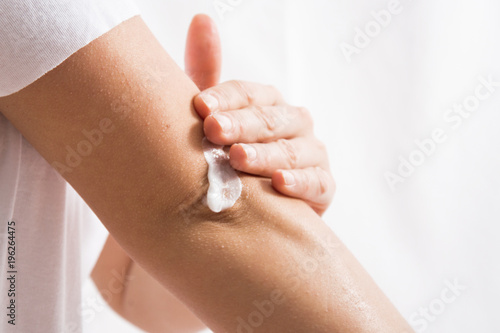 Beauty and Body care. Female elbow. Pain and health care concept.