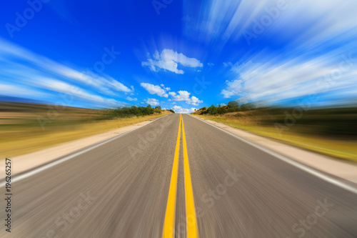 Two lane highway with motion blur