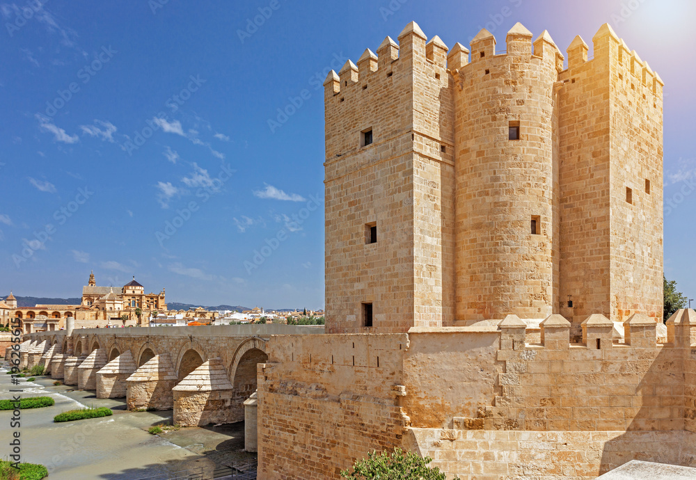 Cordoba stone bridge with fort tower and Mosque. 
