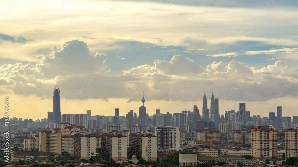 Time lapse of moving clouds over downtown Kuala Lumpur, Malaysia