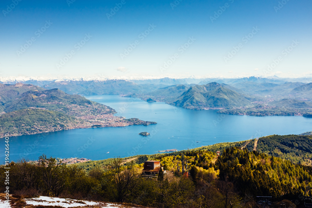 Panorama of Lake Maggiore from Mottarone, Stresa, Piedmont, Italy