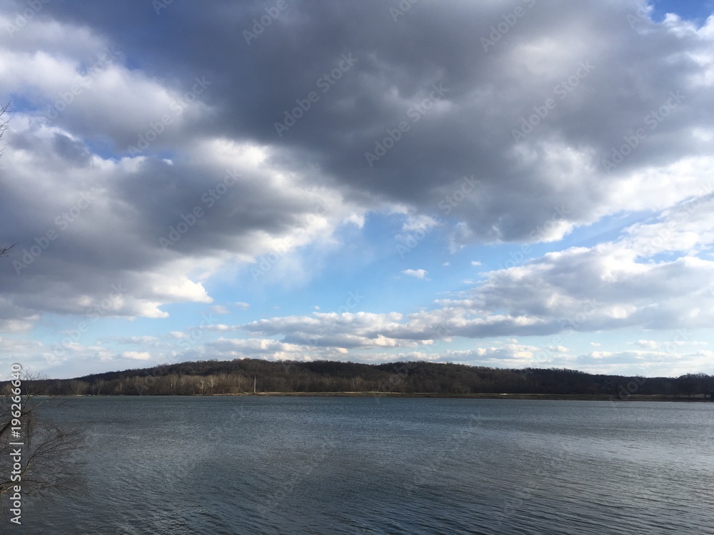 winter clouds over Potomac river in Maryland