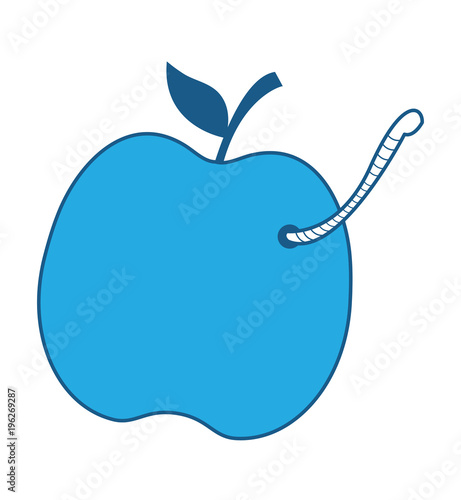 apple fruit with a worm icon over white background  blue shading design. vector illustration