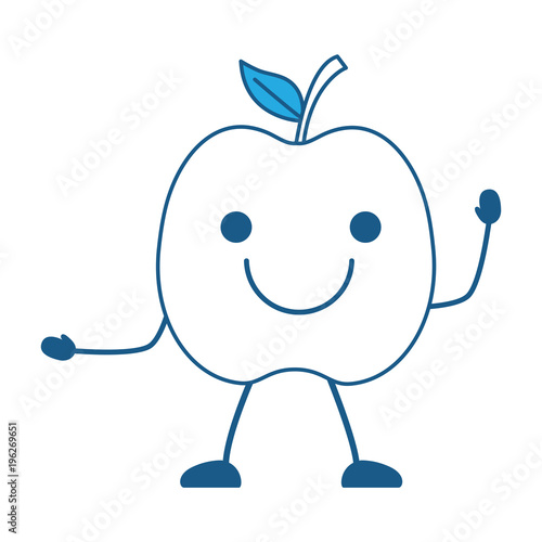 kawaii excited apple icon over white background, blue shading design. vector illustration