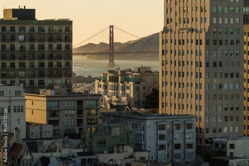 Sunrise view of Golden Gate Bridge from Nob Hill Sunrise view of Golden Gate Bridge from Nob Hill
