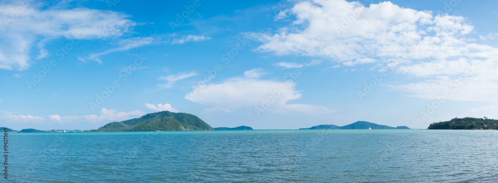 Panorama view of The sea and the blue sky on a fine day, Phuket, Thailand.