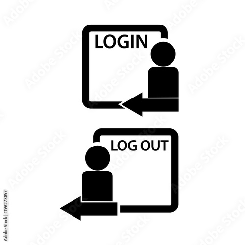 Login and logout icon with people and arrow. Flat design.