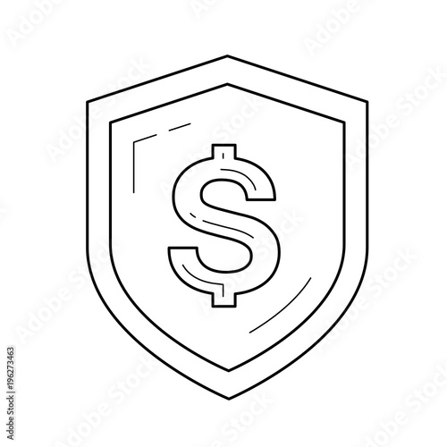 Shield with dollar symbol vector line icon isolated on white background