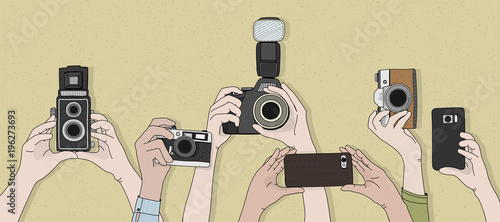 Illustration of people clicking pictures from devices