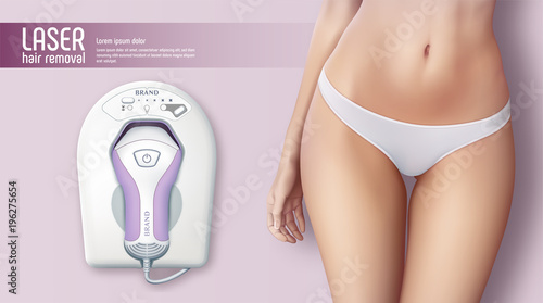 Realistic depilation laser hair removal woman composition with tool and woman figure vector illustration