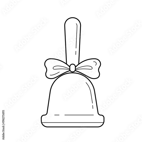 School bell vector line icon isolated on white background. Bell with ribbon bow line icon for infographic, website or app.