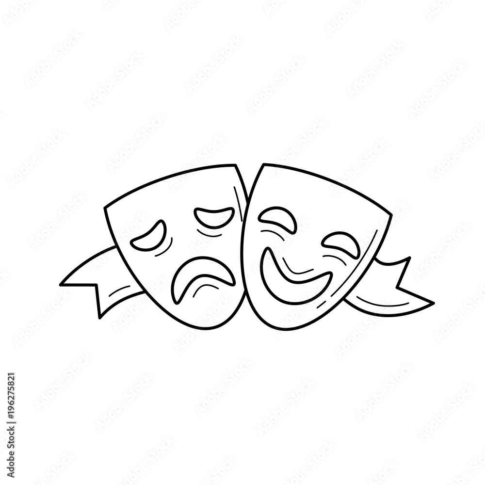 Theater masks vector line icon isolated on white background. Comedy and tragedy theater masks line icon for infographic, website or app. Theater masks vector line icon isolated on white background. Comedy and tragedy theater masks line icon for infographic, website or app.