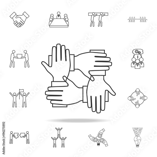 Four hands hold together icon. Detailed set of team work outline icons. Premium quality graphic design icon. One of the collection icons for websites, web design, mobile app