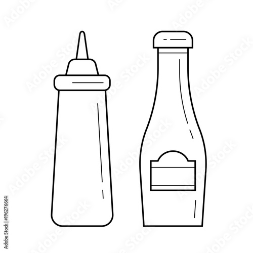 Ketchup and mustard vector line icon isolated on white background. Bottles with sauces - ketchup and mustard line icon for infographic, website or app. Icon designed on a grid system.