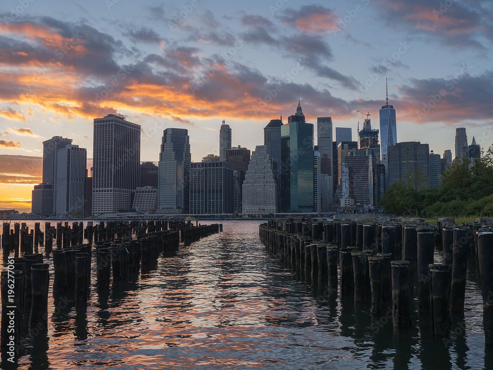 Manhattan waterfront during sunset, New York